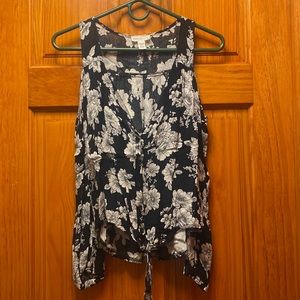Black and white floral shoulder cut out top
